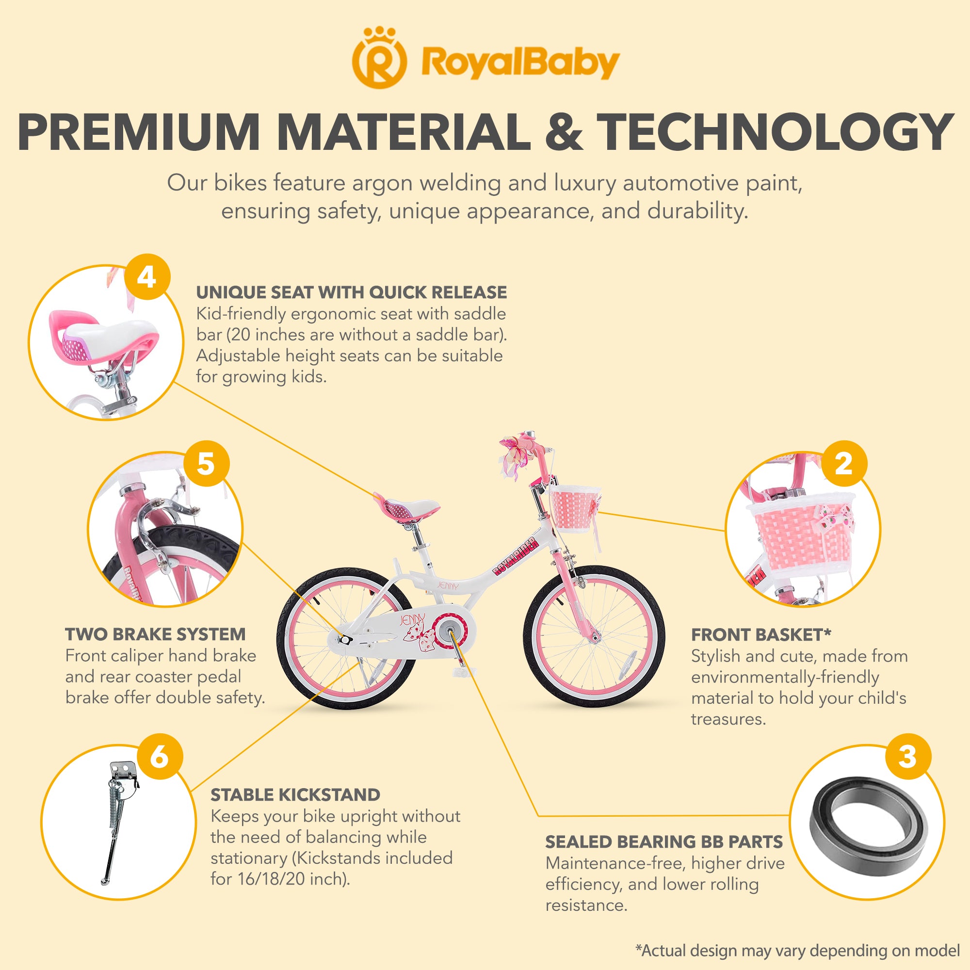 RoyalBaby Princess Girl Kids Outdoor Bicycle 18 Inch with Kickstand, (Open Box) - VMInnovations
