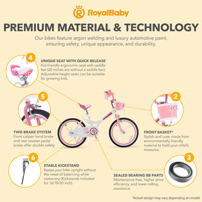 RoyalBaby Princess Girl Kids Outdoor Bicycle 18 Inch with Kickstand, (Open Box) - VMInnovations