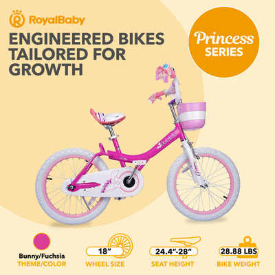 RoyalBaby Princess Girl Kids Outdoor Bicycle 18" with Kickstand, Bunny/Fuchsia (Open Box)