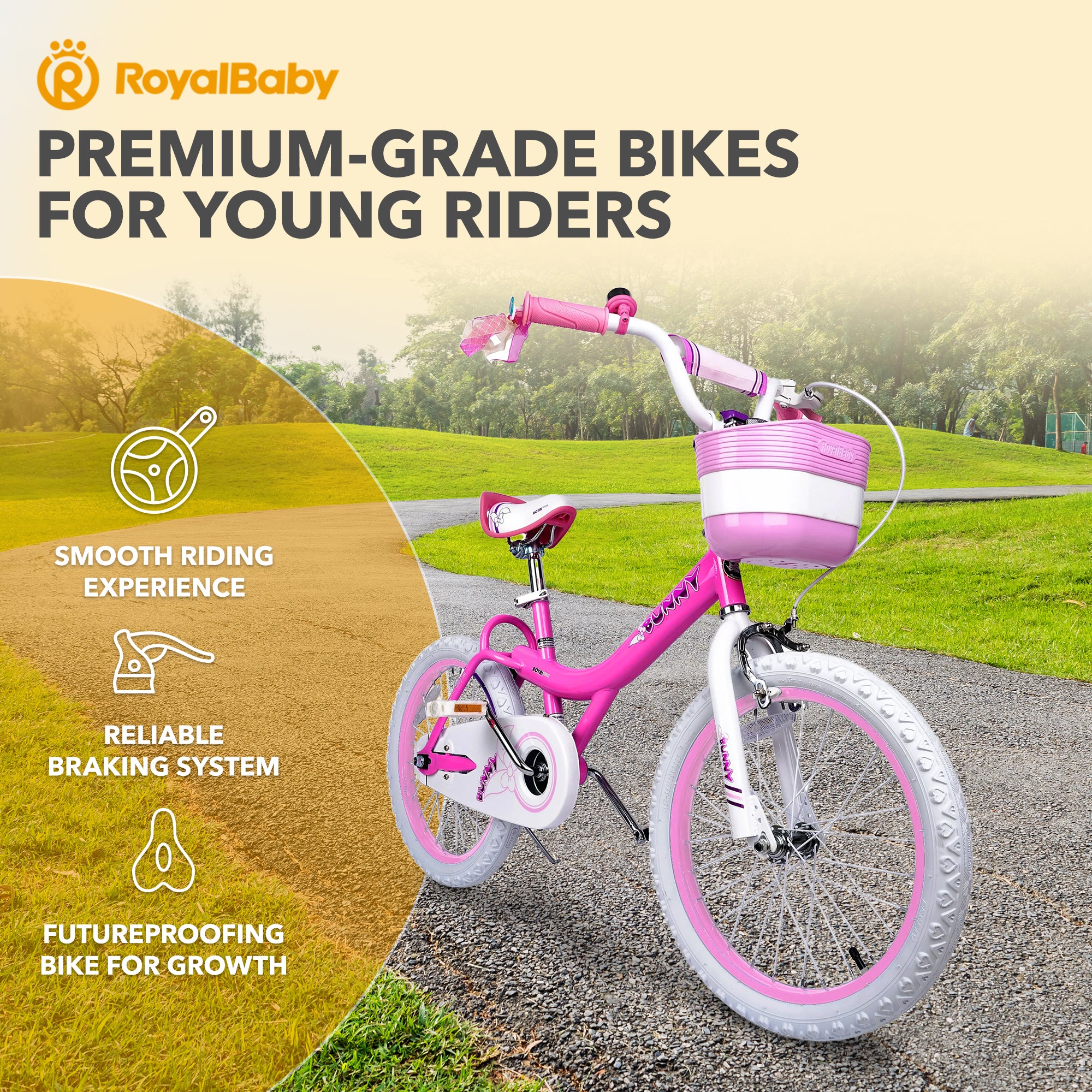 RoyalBaby Princess Girl Kids Outdoor Bicycle 18" with Kickstand, Bunny/Fuchsia (Open Box)