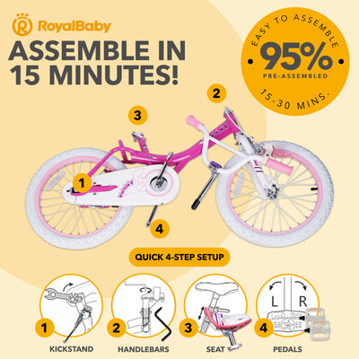 RoyalBaby Princess Girl Kids Outdoor Bicycle 18" with Kickstand, Bunny/Fuchsia (Open Box)