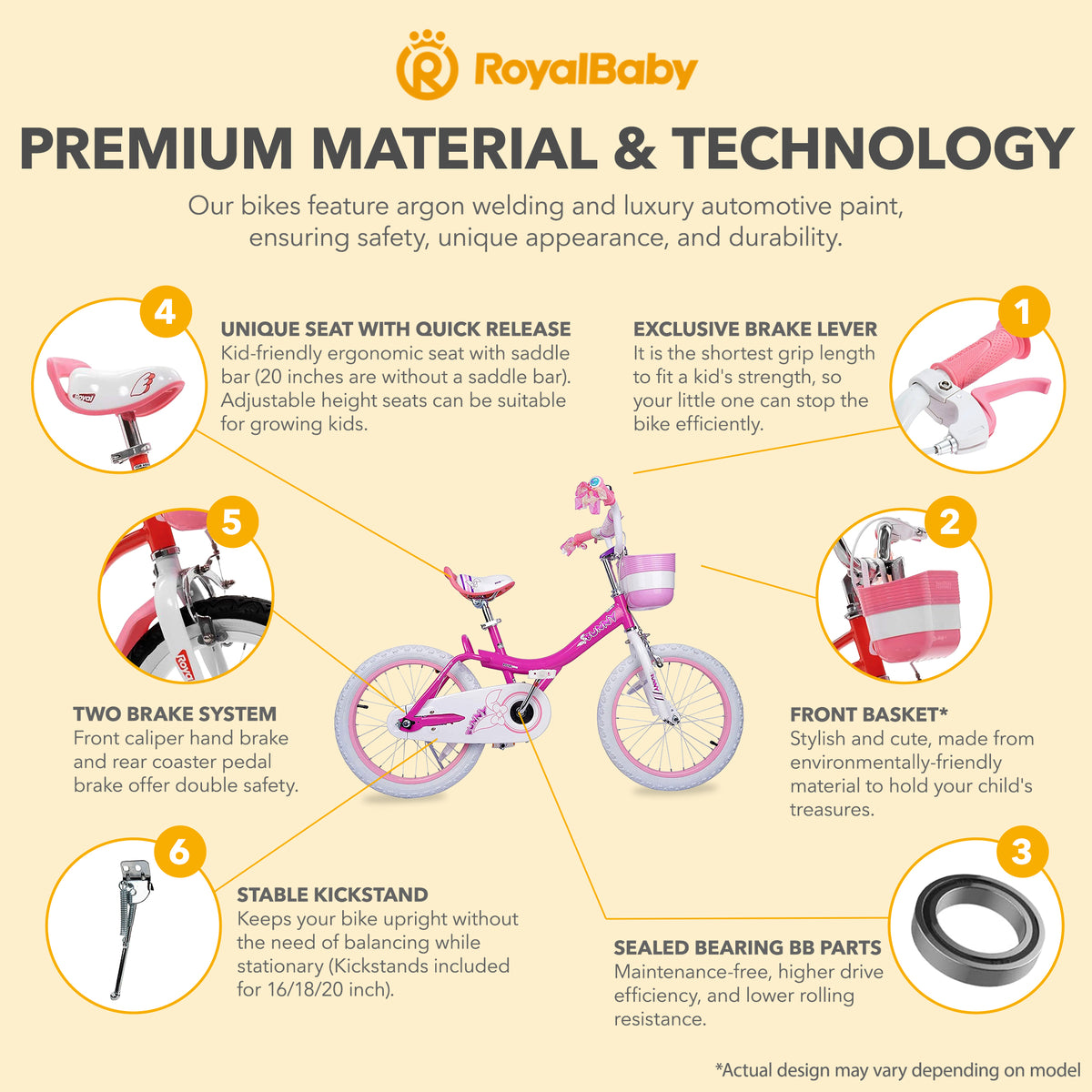 RoyalBaby Princess Girl Kids Outdoor Bicycle 18" with Kickstand, (Open Box)