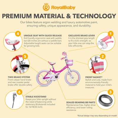 RoyalBaby Princess Girl Kids Outdoor Bicycle 18" with Kickstand, (Open Box)