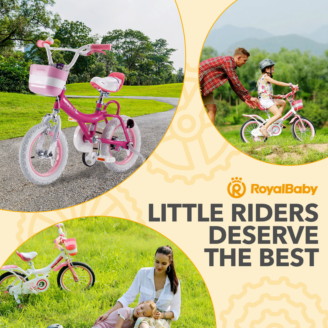 RoyalBaby Princess Kids Bicycle 12" w/ Training Wheels, Bunny/Fuchsia (Open Box)