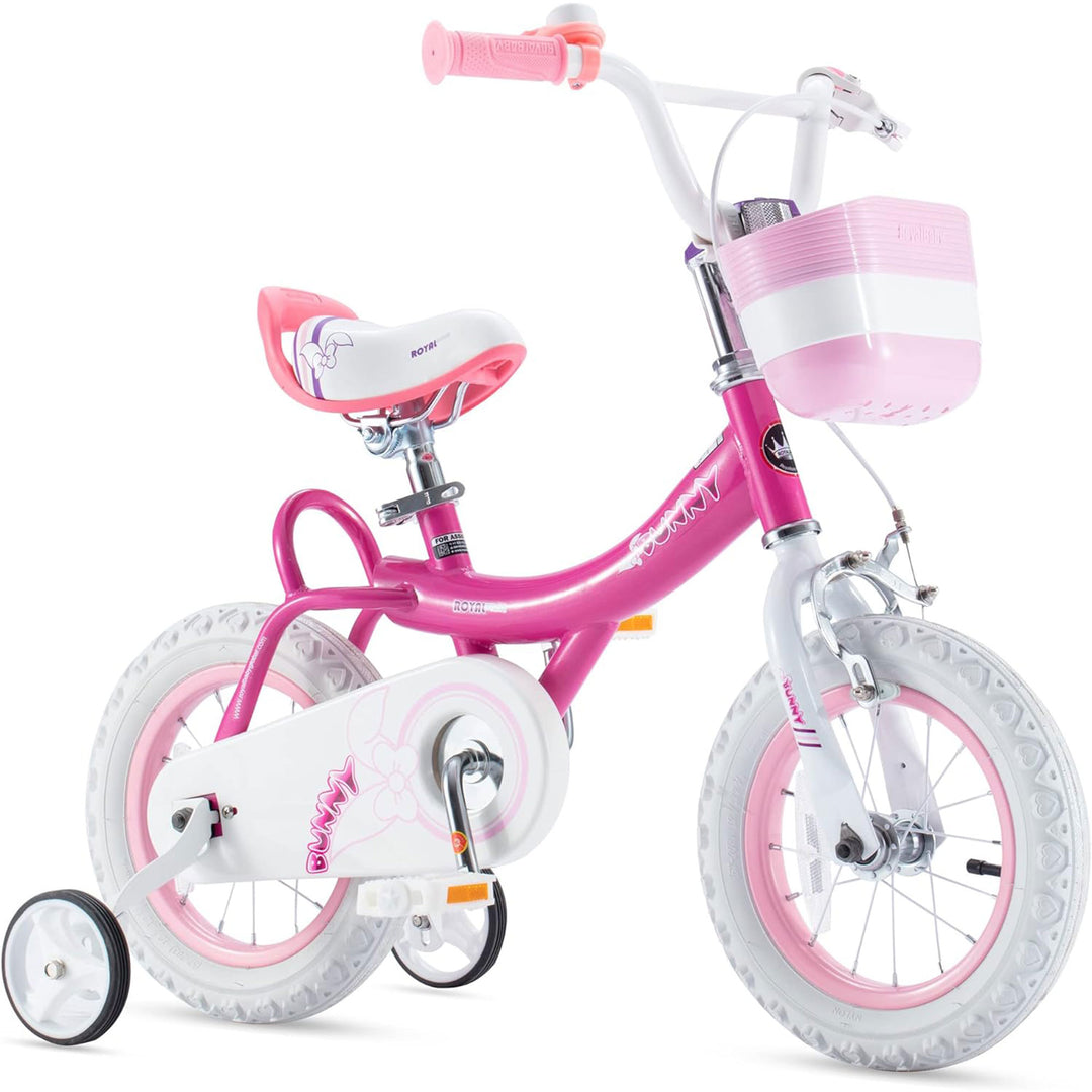 RoyalBaby Princess Kids Bicycle 12" w/ Training Wheels, Bunny/Fuchsia (Open Box)