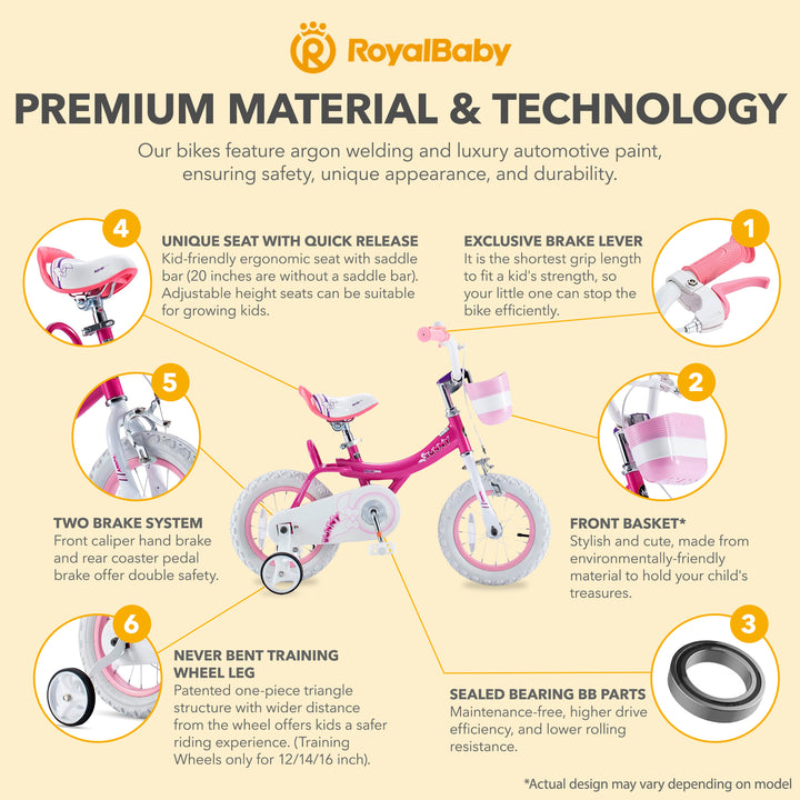 RoyalBaby Princess Kids Bicycle 12" w/ Training Wheels, Bunny/Fuchsia (Open Box)