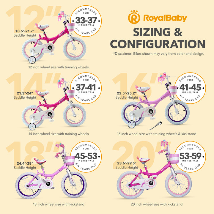 RoyalBaby Princess Kids Bicycle 12" w/ Training Wheels, Bunny/Fuchsia (Open Box)