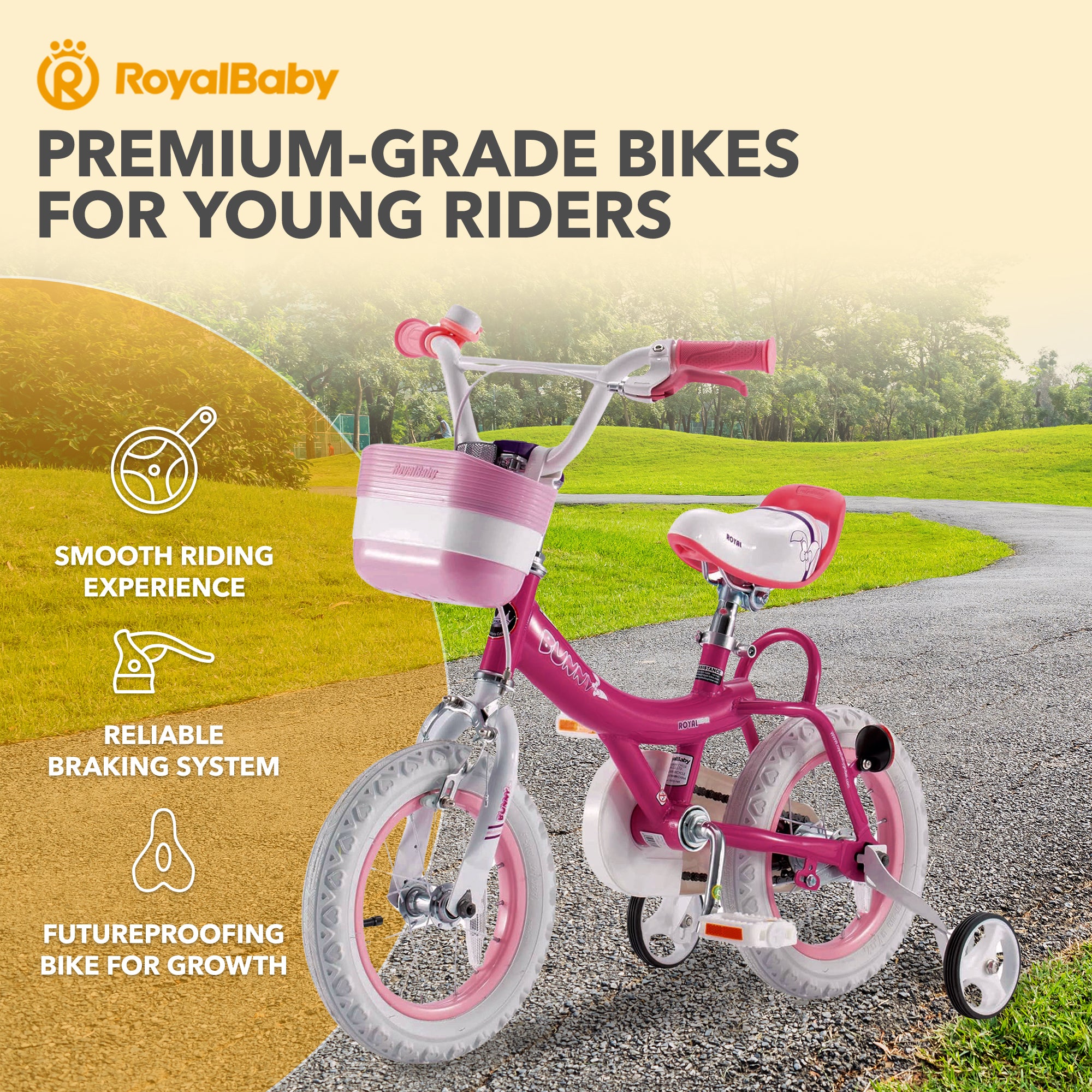 RoyalBaby Princess Kids Bicycle 12" w/ Training Wheels, Bunny/Fuchsia (Open Box) - VMInnovations