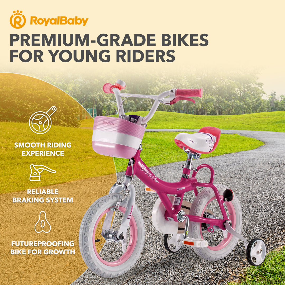 RoyalBaby Princess Kids Bicycle 12" w/ Training Wheels, Bunny/Fuchsia (Open Box)