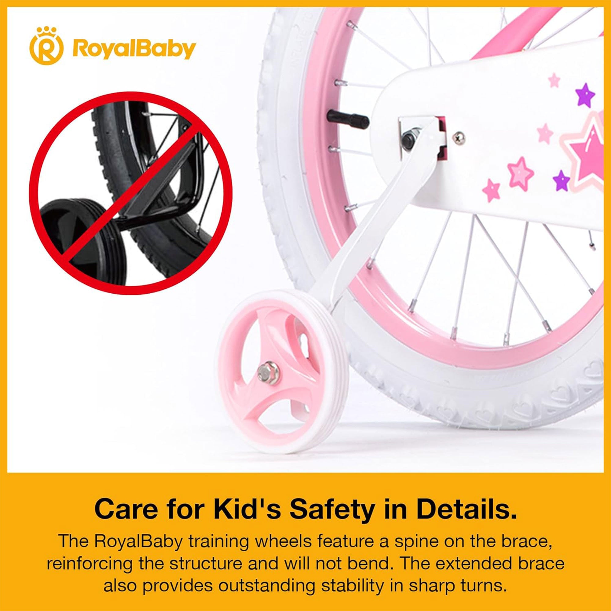 RoyalBaby Stargirl Children's Outdoor Bicycle 16 Inch with Training Wheels, Pink - VMInnovations