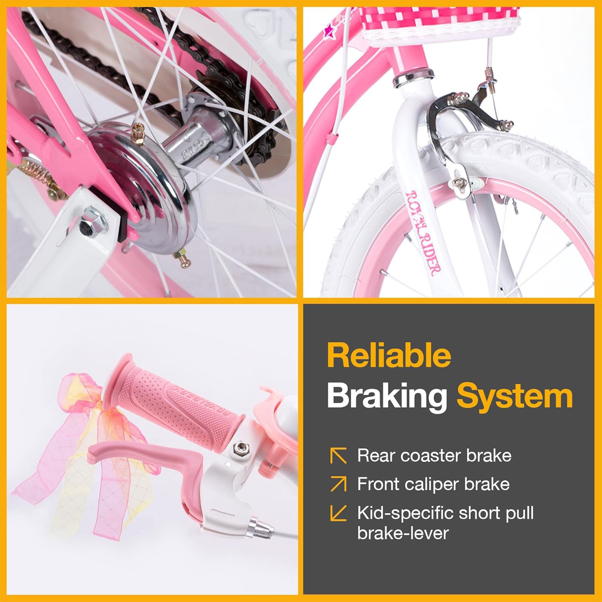 RoyalBaby Stargirl Children's Outdoor Bicycle 16 Inch with Training Wheels, Pink - VMInnovations