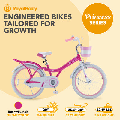 RoyalBaby Princess Girl Kids Outdoor Bicycle 20" with Kickstand, Bunny/Fuchsia - VMInnovations