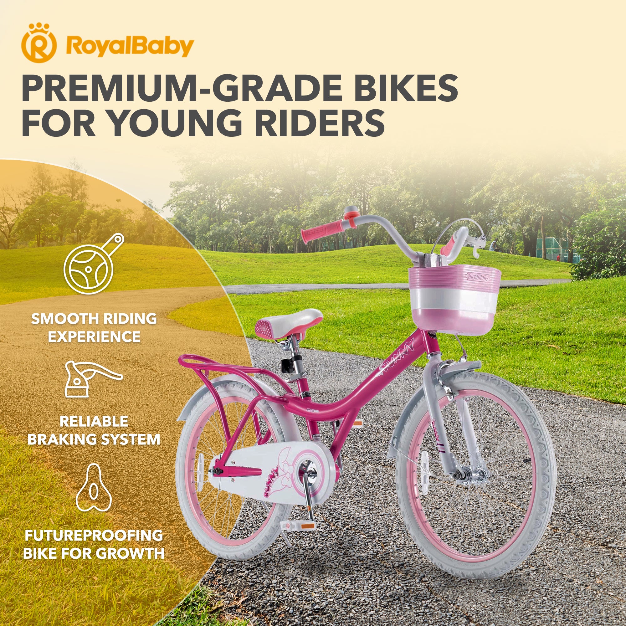 RoyalBaby Princess Girl Kids Outdoor Bicycle 20" with Kickstand, Bunny/Fuchsia - VMInnovations