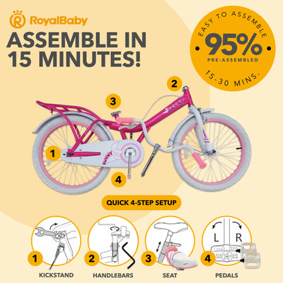 RoyalBaby Princess Girl Kids Outdoor Bicycle 20" with Kickstand, Bunny/Fuchsia - VMInnovations