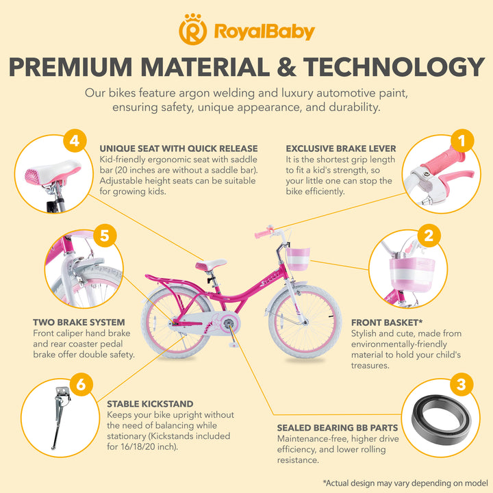 RoyalBaby Princess Bicycle 20" with Kickstand, Jenny Light Pink (Open Box)