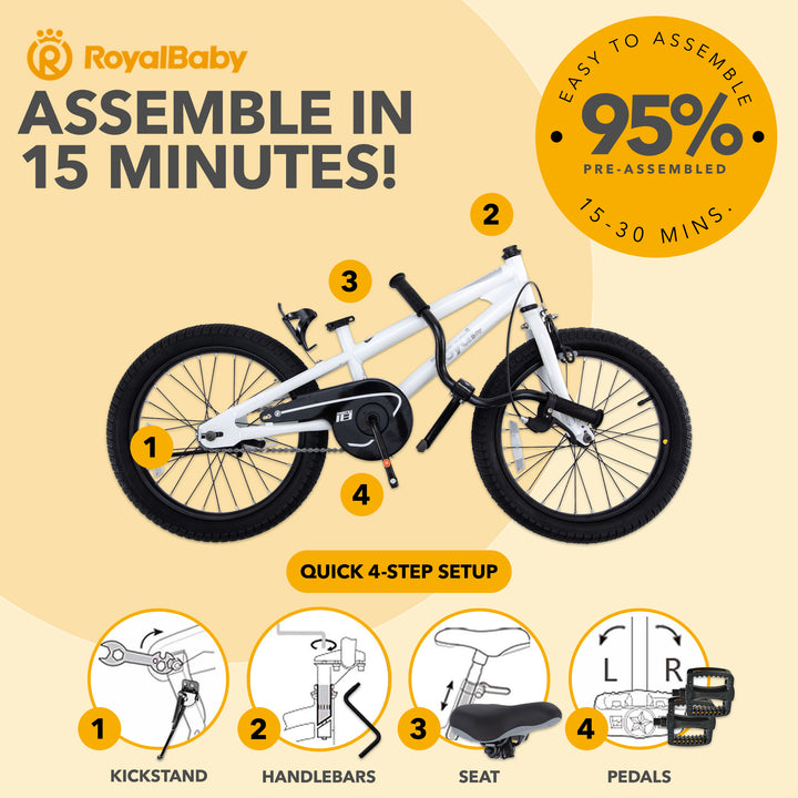 RoyalBaby Freestyle Outdoor Kid's Sporty Bicycle with Kickstand, 18 Inch, White
