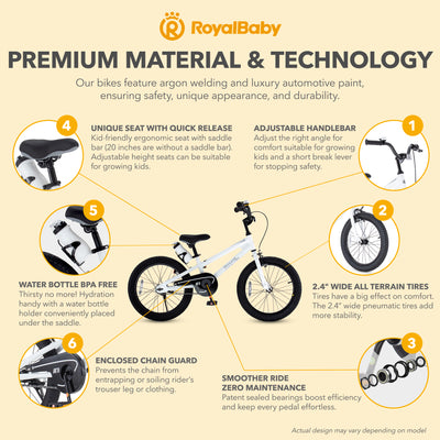 RoyalBaby Freestyle Outdoor Kid's Sporty Bicycle with Kickstand, 18 Inch, White - VMInnovations