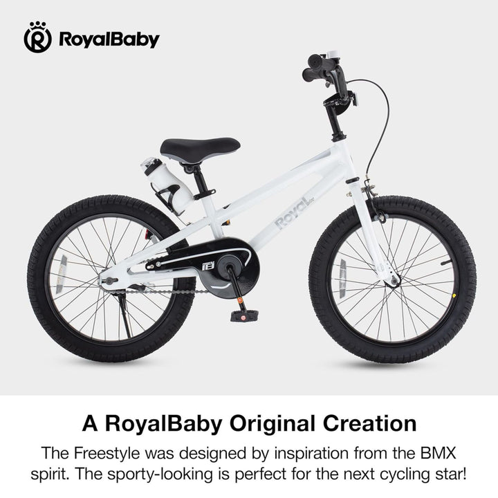 RoyalBaby Freestyle Outdoor Kid's Sporty Bicycle with Kickstand, 18 Inch, White
