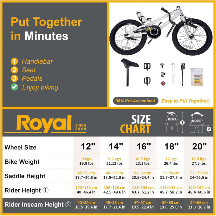RoyalBaby Freestyle Outdoor Kid's Sporty Bicycle with Kickstand, 18 Inch, White
