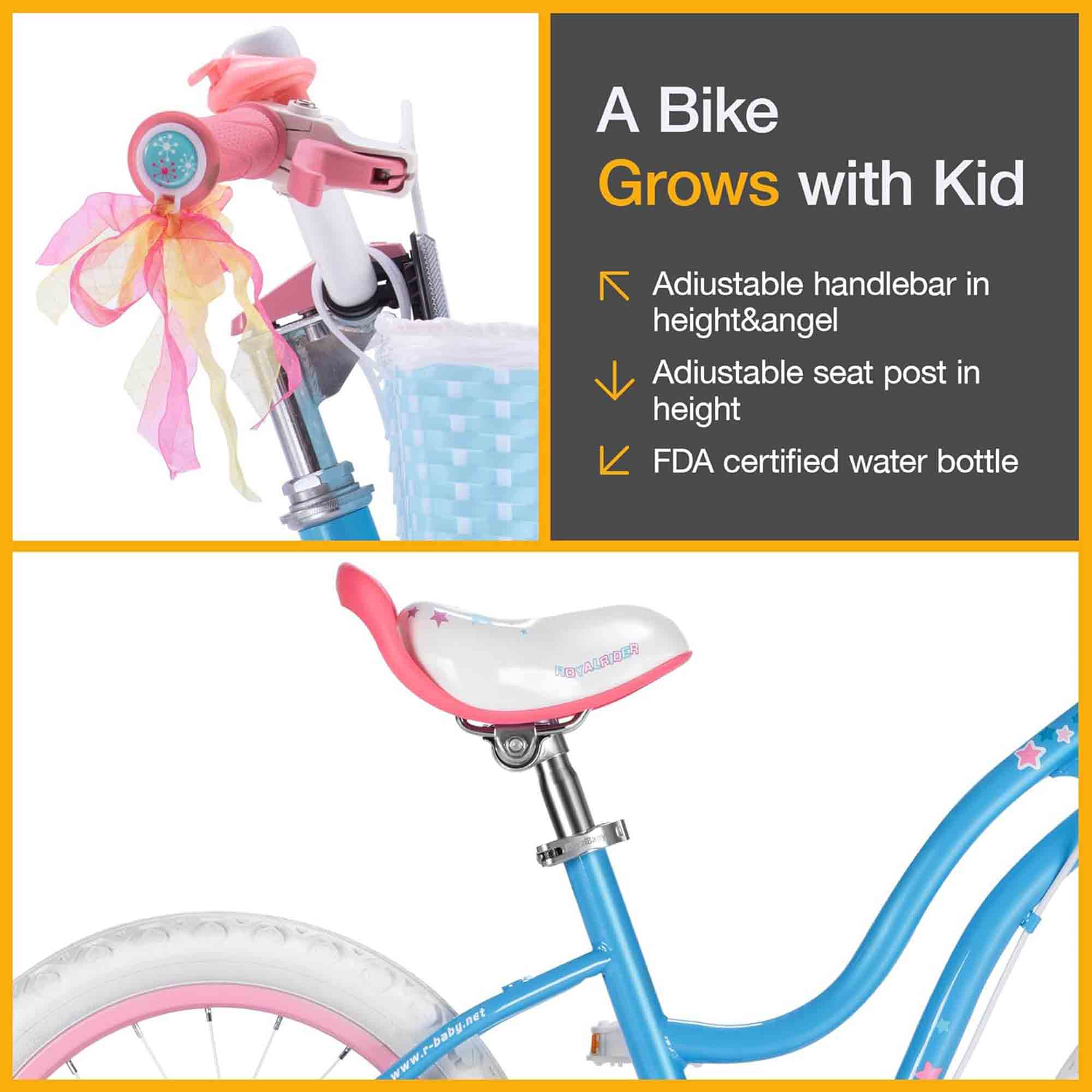 RoyalBaby Stargirl Children's Outdoor Bicycle 14 Inch with Training Wheels, Blue - VMInnovations