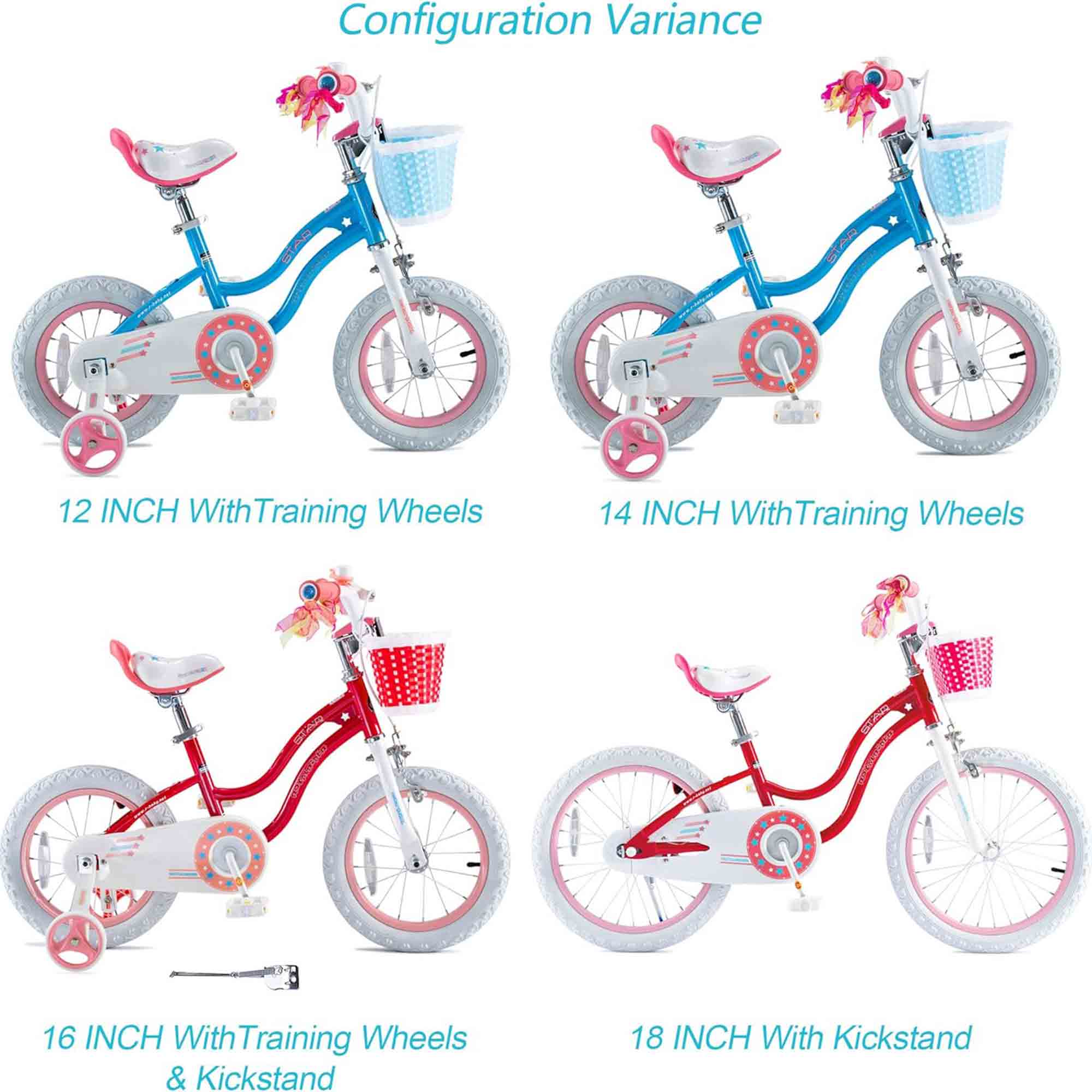 RoyalBaby Stargirl Children's Outdoor Bicycle 14 Inch with Training Wheels, Blue - VMInnovations