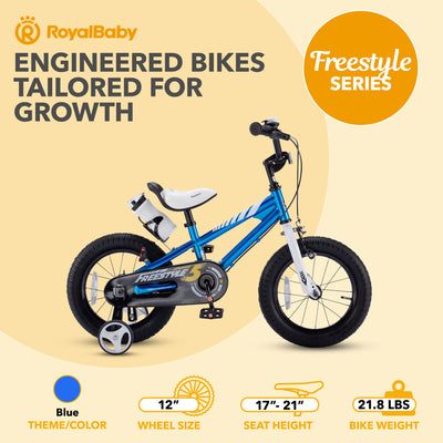 RoyalBaby Freestyle Kid's Bicycle with Training Wheels, 12 Inch, Blue (Open Box) - VMInnovations