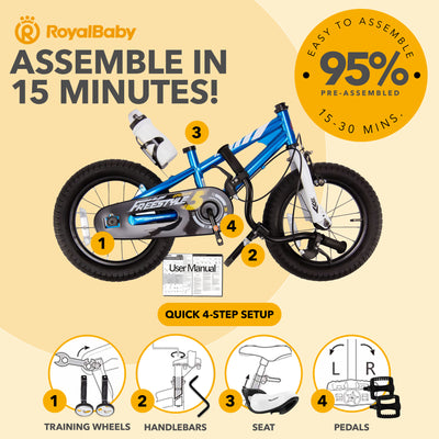 RoyalBaby Freestyle Kid's Bicycle with Training Wheels, 12 Inch, Blue (Open Box) - VMInnovations