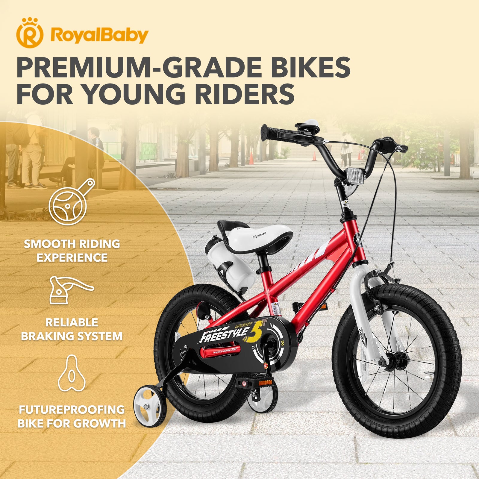 RoyalBaby Freestyle Outdoor Kid's Bicycle with Training Wheels, 12 Inch, Red - VMInnovations