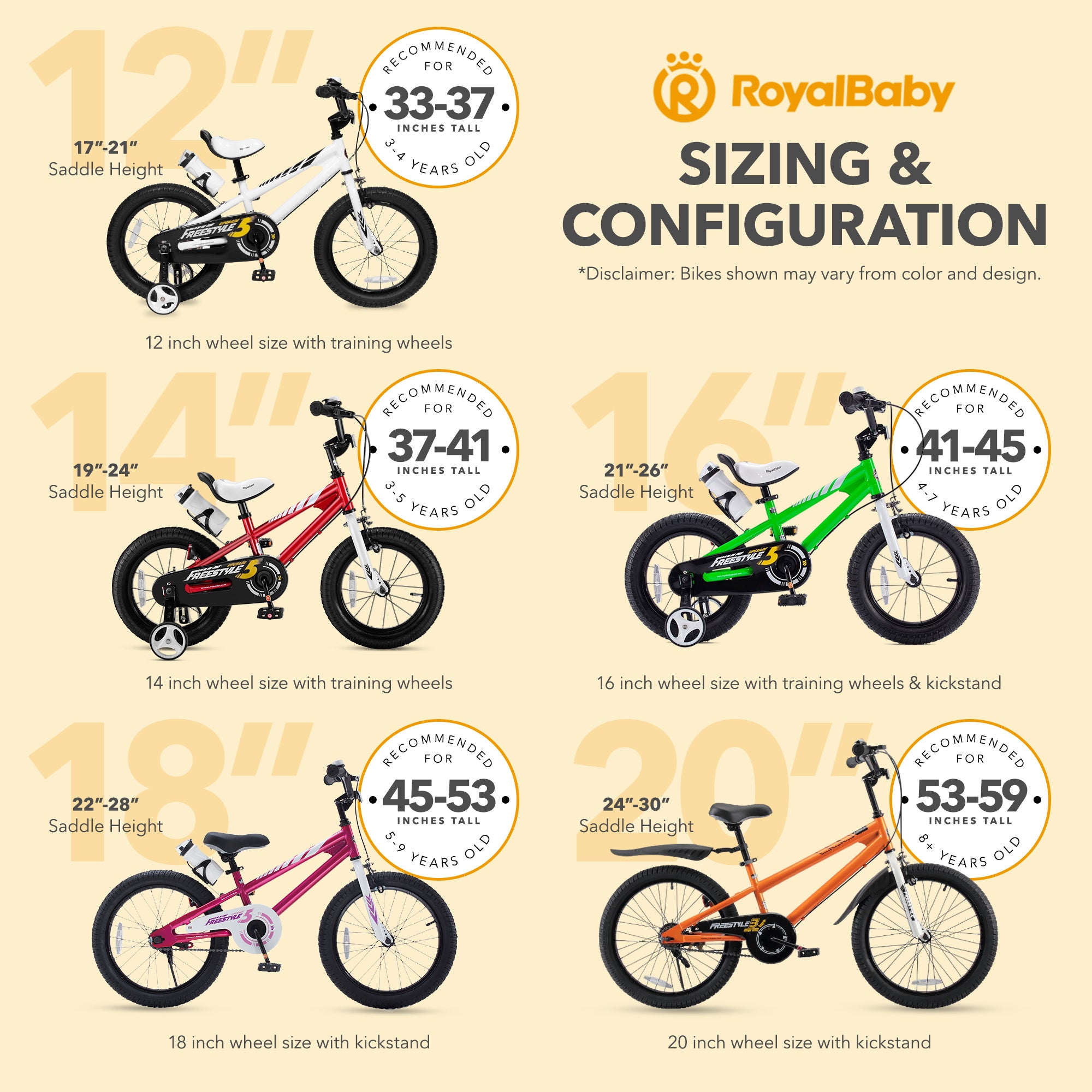 RoyalBaby Freestyle Outdoor Kid's Bicycle with Training Wheels, 12 Inch, Red - VMInnovations