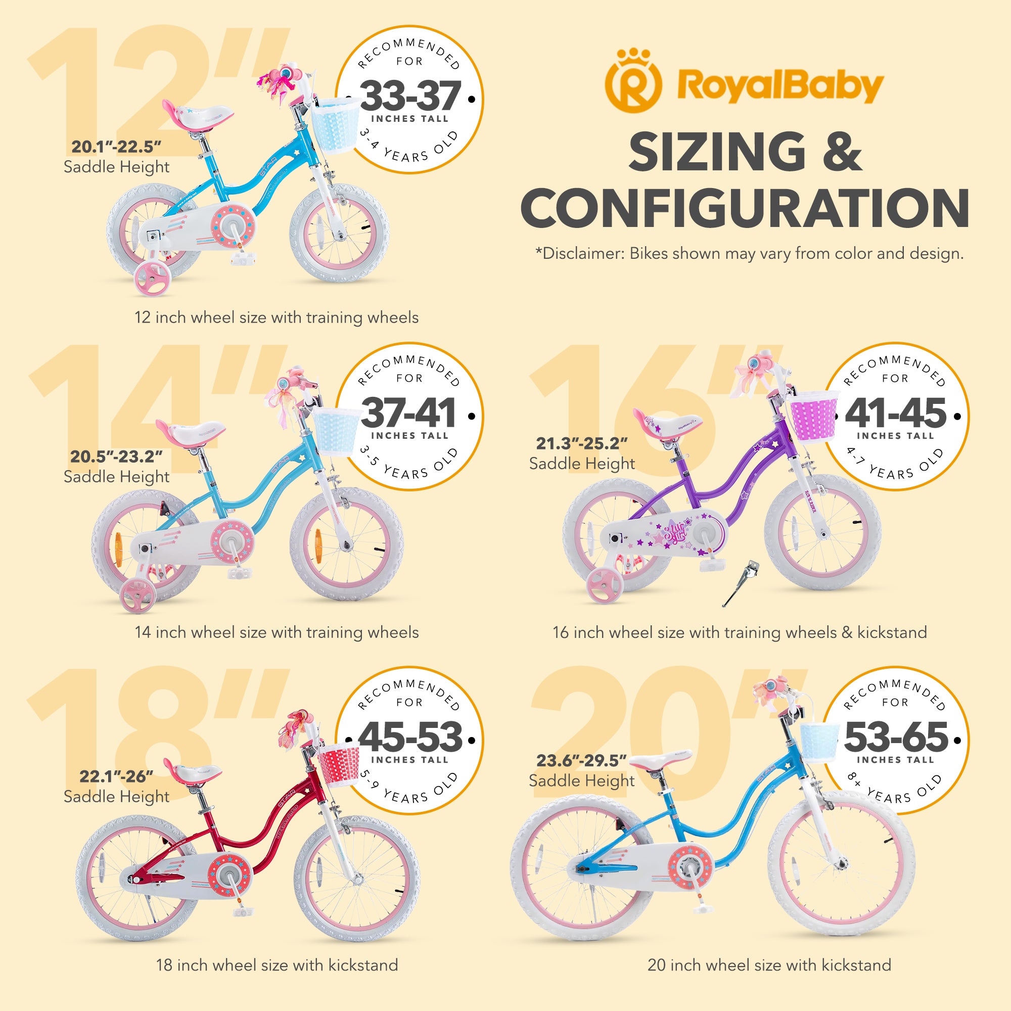 RoyalBaby Stargirl Children's Outdoor Bicycle 12 Inch with Training Wheels, Blue - VMInnovations