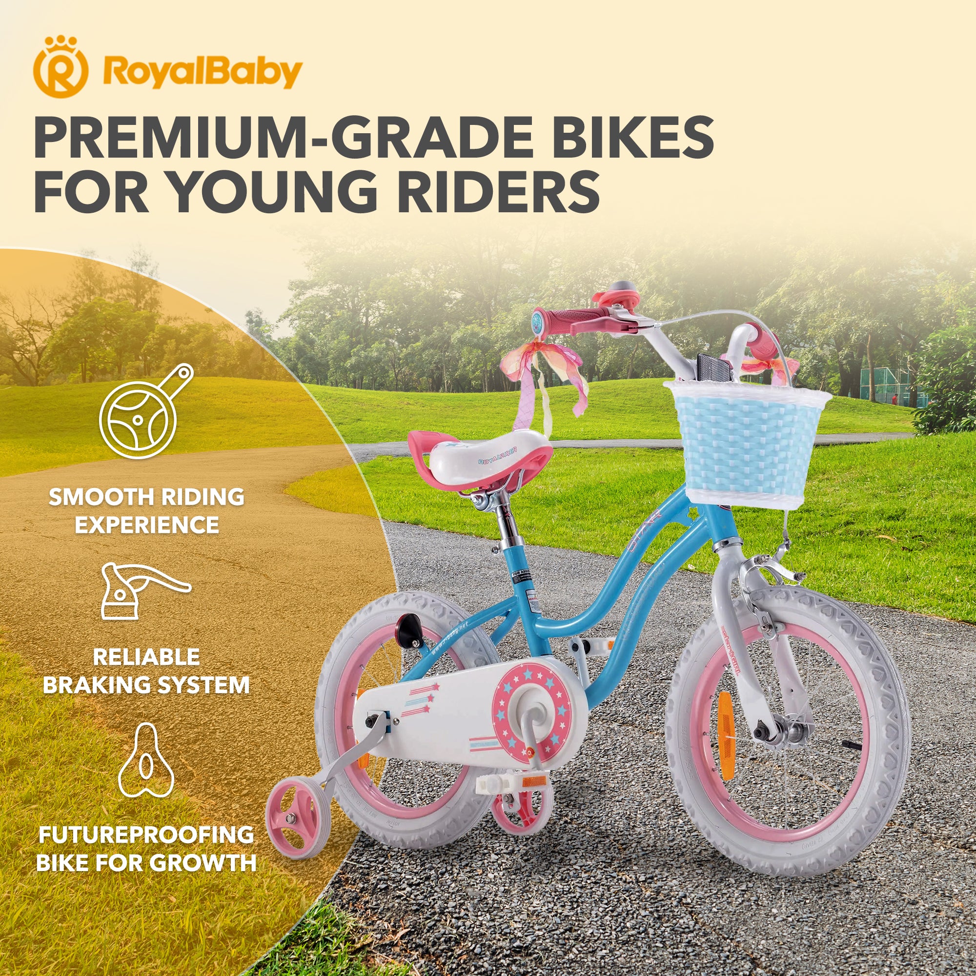 RoyalBaby Stargirl Children's Outdoor Bicycle 12 Inch with Training Wheels, Blue - VMInnovations