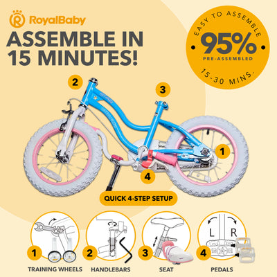 RoyalBaby Stargirl Children's Outdoor Bicycle 12 Inch with Training Wheels, Blue - VMInnovations