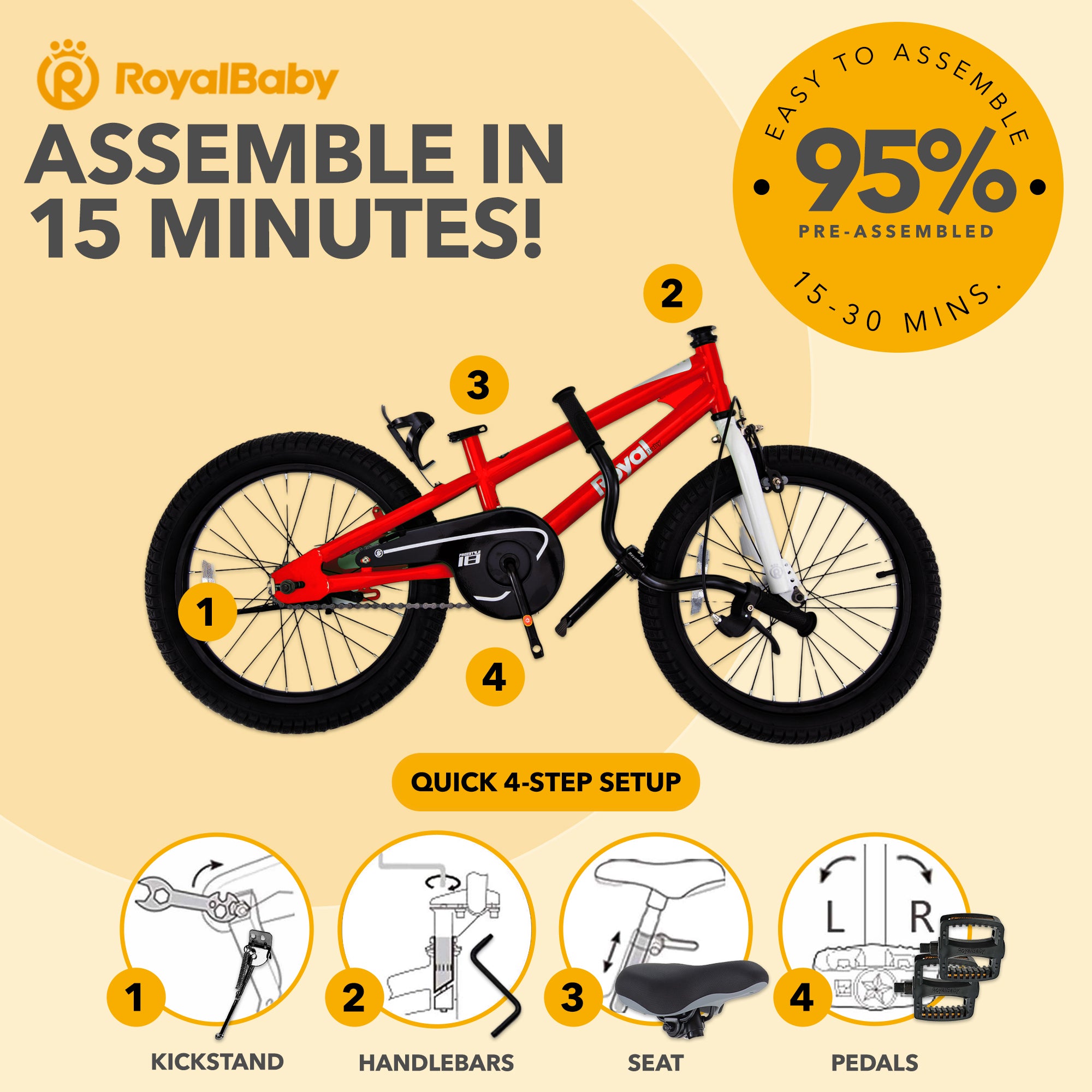 RoyalBaby Freestyle Outdoor Kid's Sporty Bicycle with Kickstand, 18 Inch, Red - VMInnovations