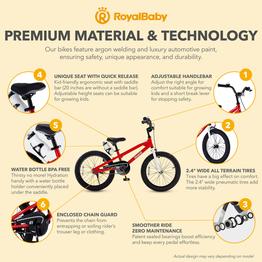 RoyalBaby Freestyle Outdoor Kid's Sporty Bicycle with Kickstand, 18 Inch, Red