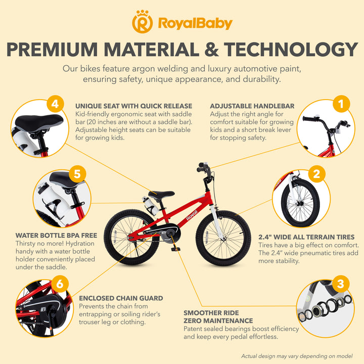 RoyalBaby Freestyle Outdoor Kid's Sporty Bicycle with Kickstand, 18 Inch, Red