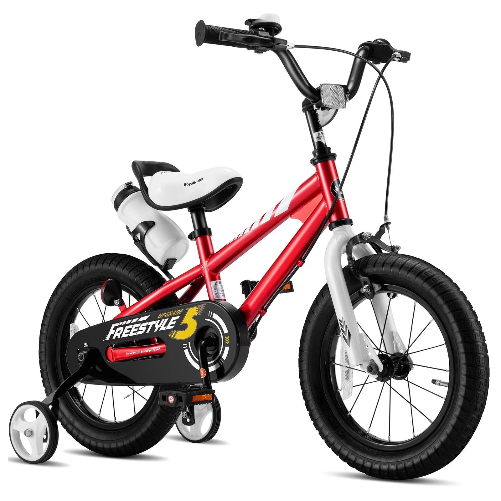 RoyalBaby Freestyle Outdoor Kid's Bicycle with Training Wheels, 14 Inch, Red - VMInnovations