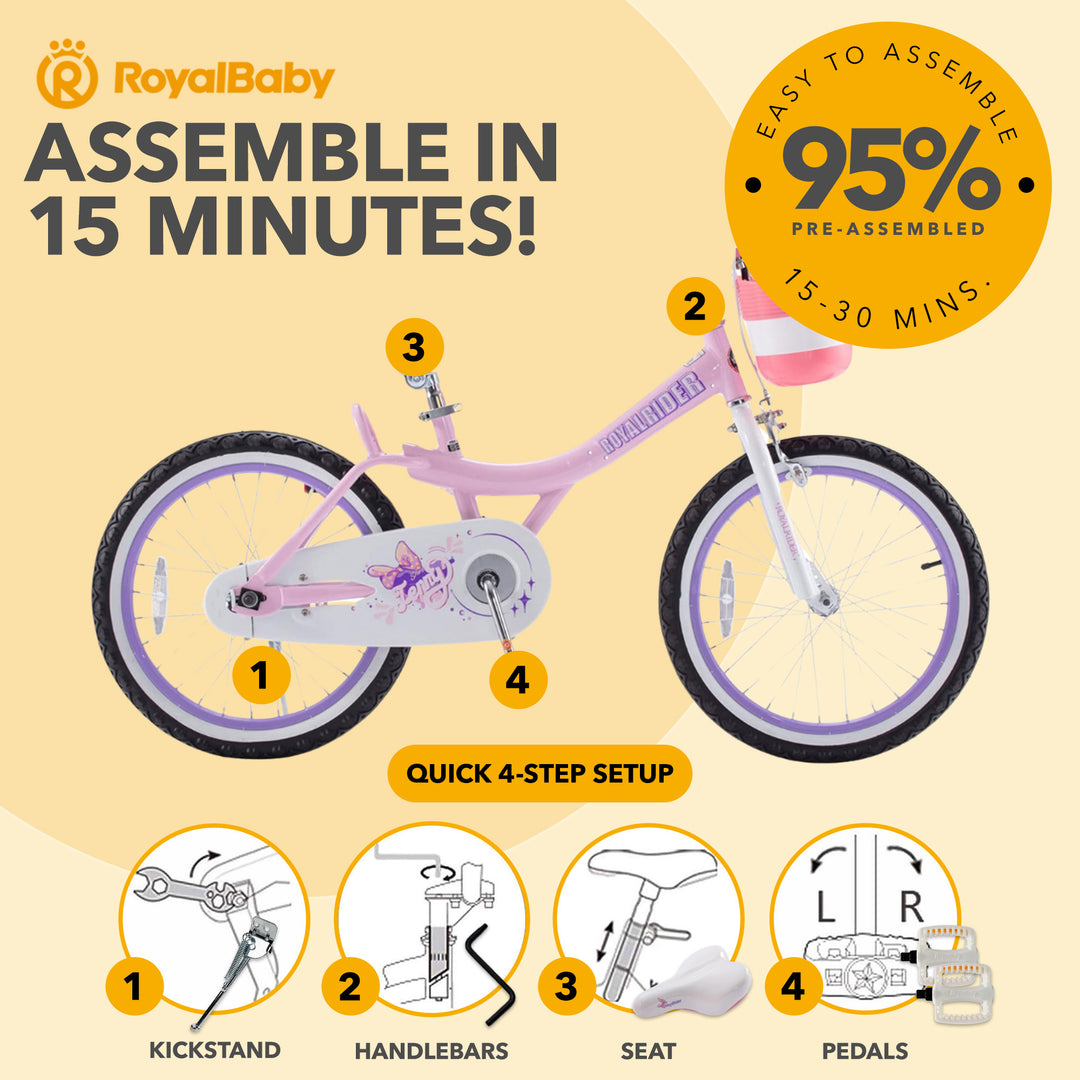 RoyalBaby Princess Bicycle 20" with Kickstand, Jenny Light Pink (Open Box)