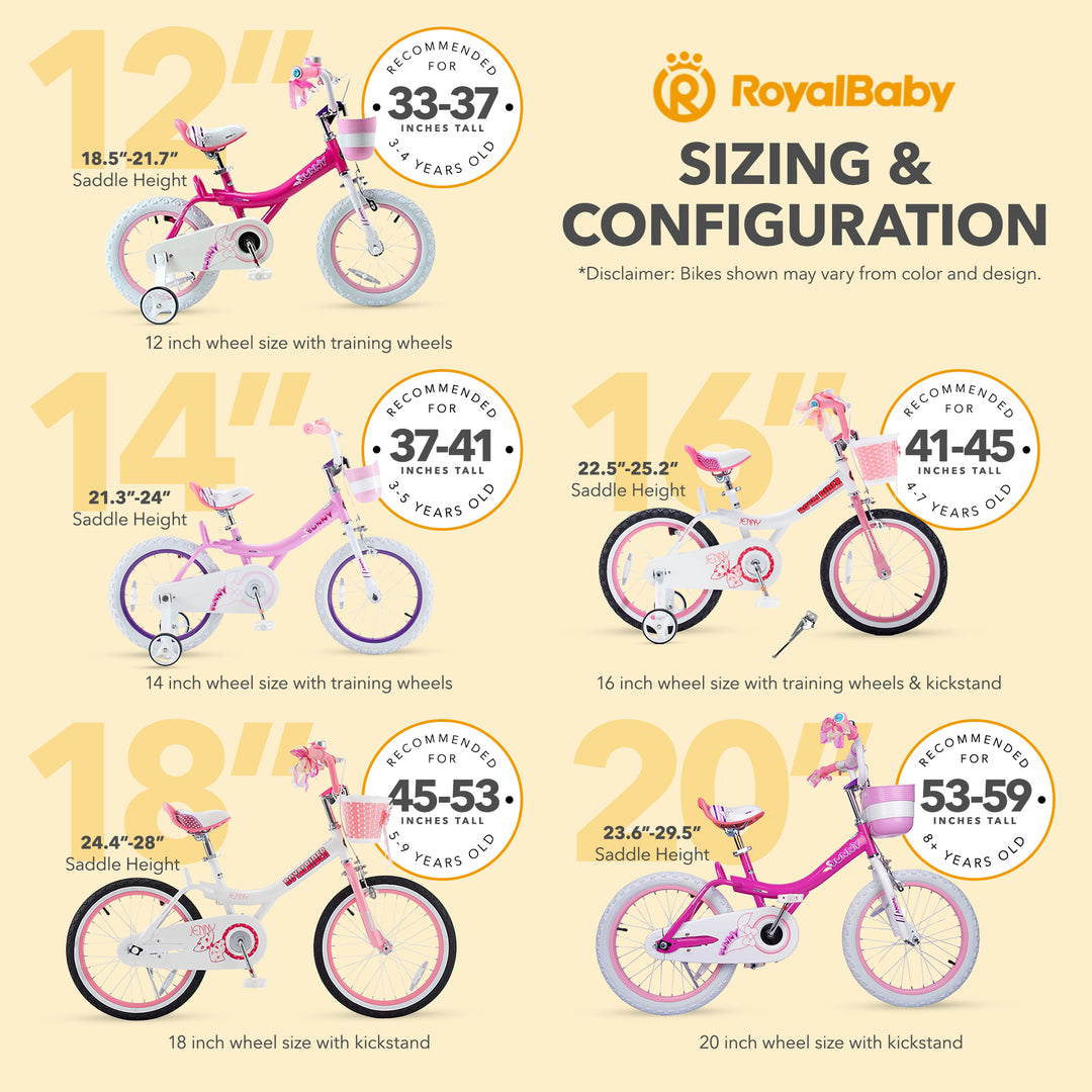 RoyalBaby Princess Kids Bicycle 12" w/Training Wheels, Pink/Purple (Open Box)