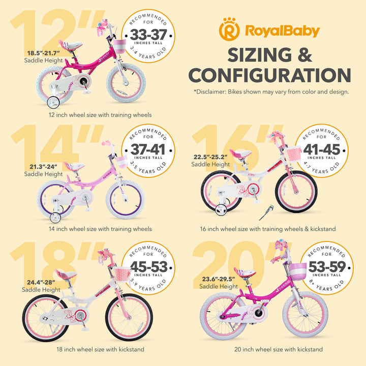 RoyalBaby Princess Kids Bicycle 12" w/Training Wheels, Pink/Purple (Open Box)