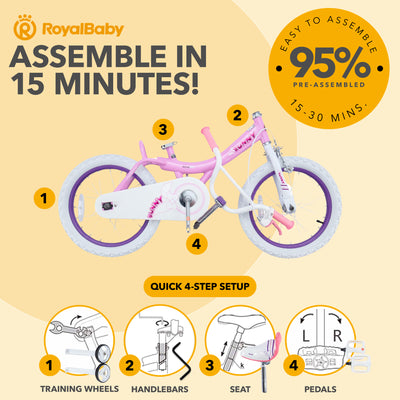 RoyalBaby Princess Kids Bicycle 12" w/Training Wheels, Pink/Purple (Open Box) - VMInnovations