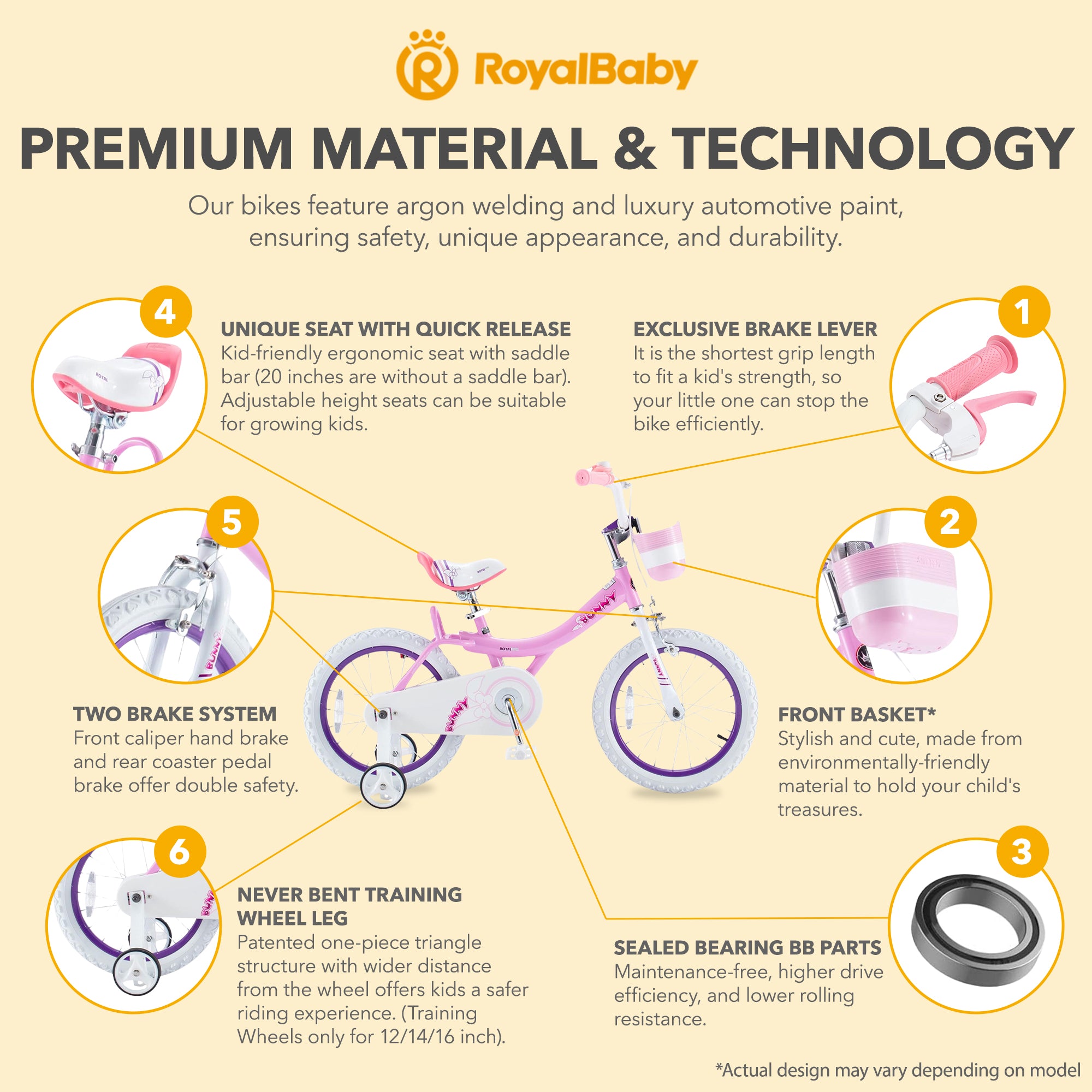 RoyalBaby Princess Kids Bicycle 12" w/Training Wheels, Pink/Purple (Open Box) - VMInnovations