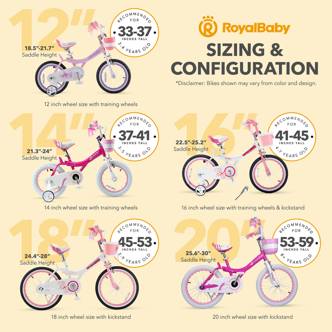 RoyalBaby Girl Kids Bicycle 12" w/Training Wheels, Jenny/Light Pink (Open Box) - VMInnovations