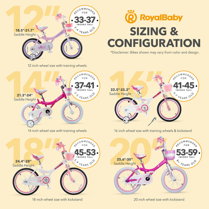 RoyalBaby Girl Kids Bicycle 12" w/Training Wheels, Jenny/Light Pink (Open Box) - VMInnovations