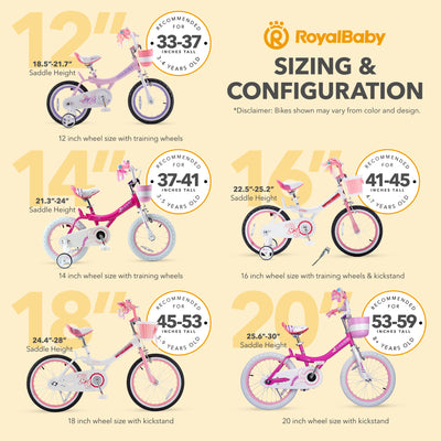RoyalBaby Girl Kids Bicycle 12" w/Training Wheels, Jenny/Light Pink (Open Box)