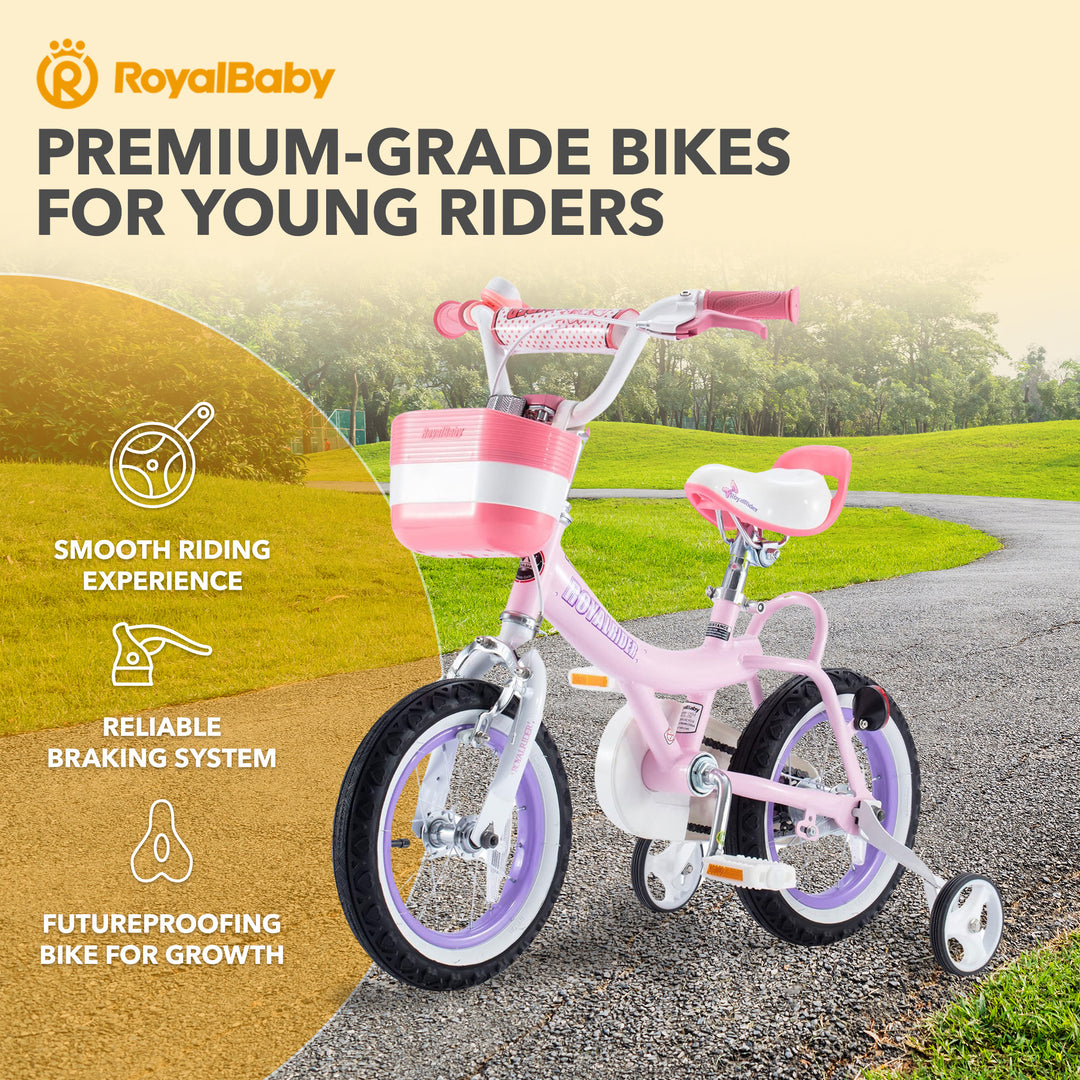 RoyalBaby Girl Kids Bicycle 12" w/Training Wheels, Jenny/Light Pink (Open Box)