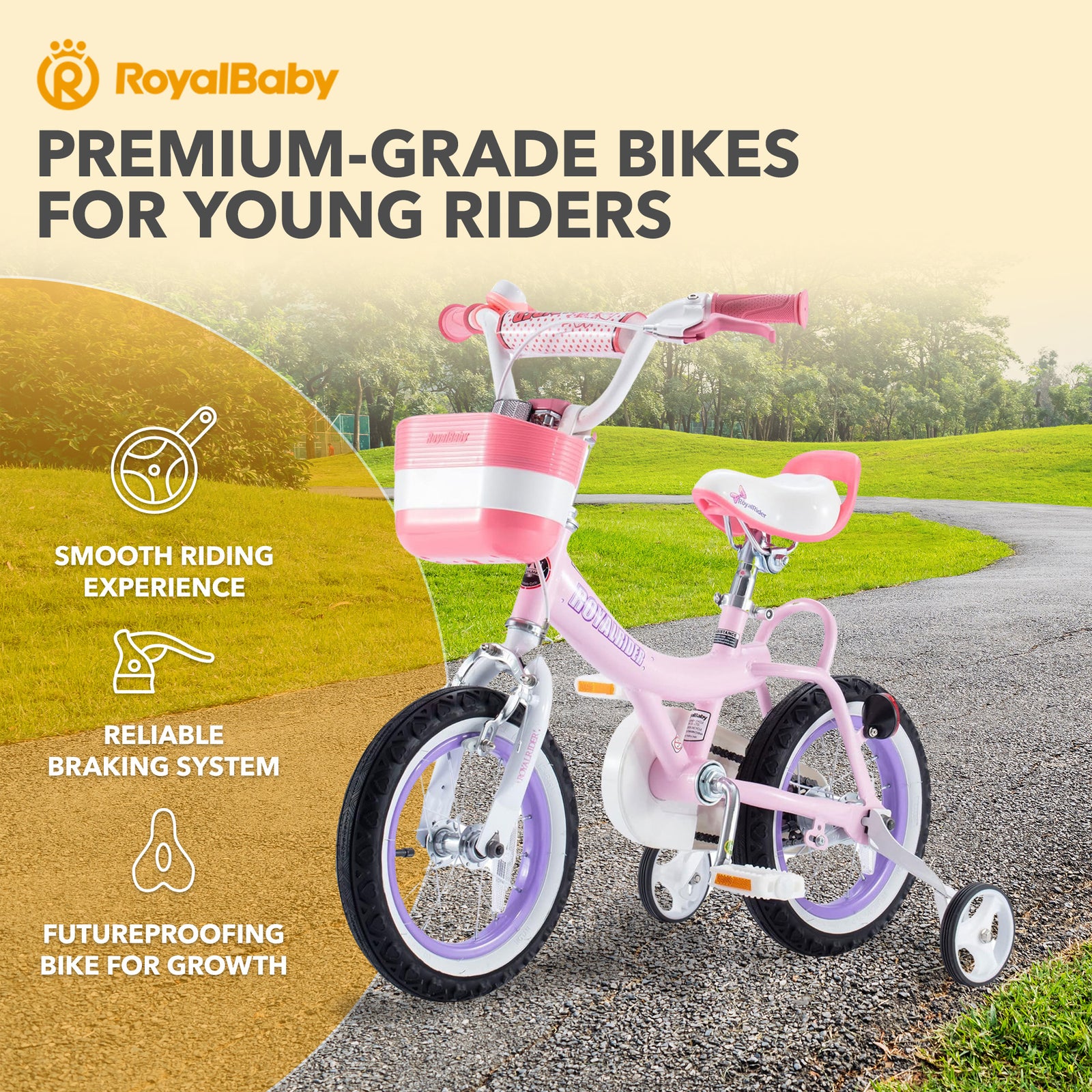 RoyalBaby Princess Girl Kids Bicycle 12" with Training Wheels, Jenny/Light Pink - VMInnovations