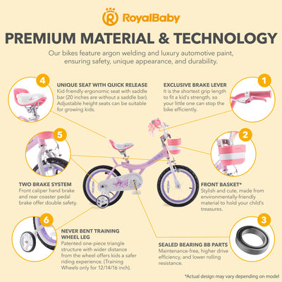 RoyalBaby Girl Kids Bicycle 12" w/Training Wheels, Jenny/Light Pink (Open Box) - VMInnovations