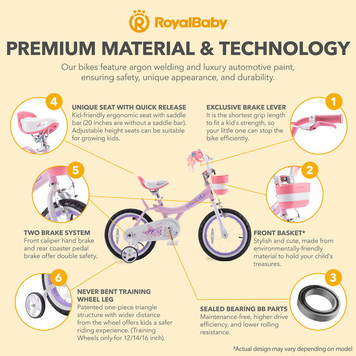 RoyalBaby Girl Kids Bicycle 12" w/Training Wheels, Jenny/Light Pink (Open Box) - VMInnovations