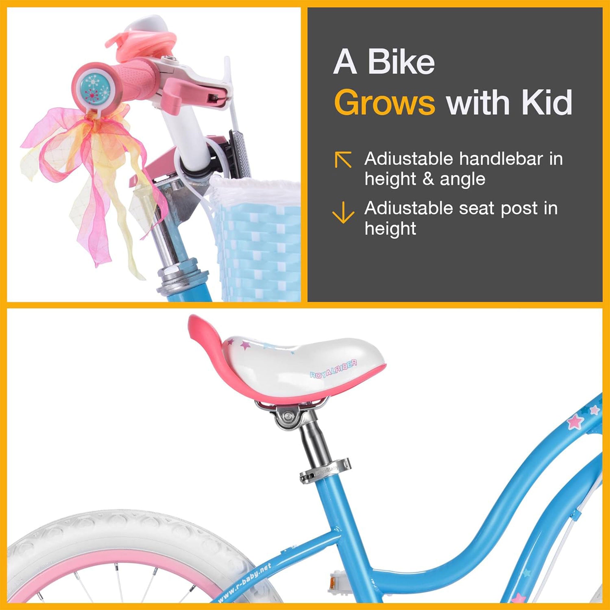 RoyalBaby Stargirl Children's Outdoor Bicycle 16 Inch with Training Wheels, Blue - VMInnovations