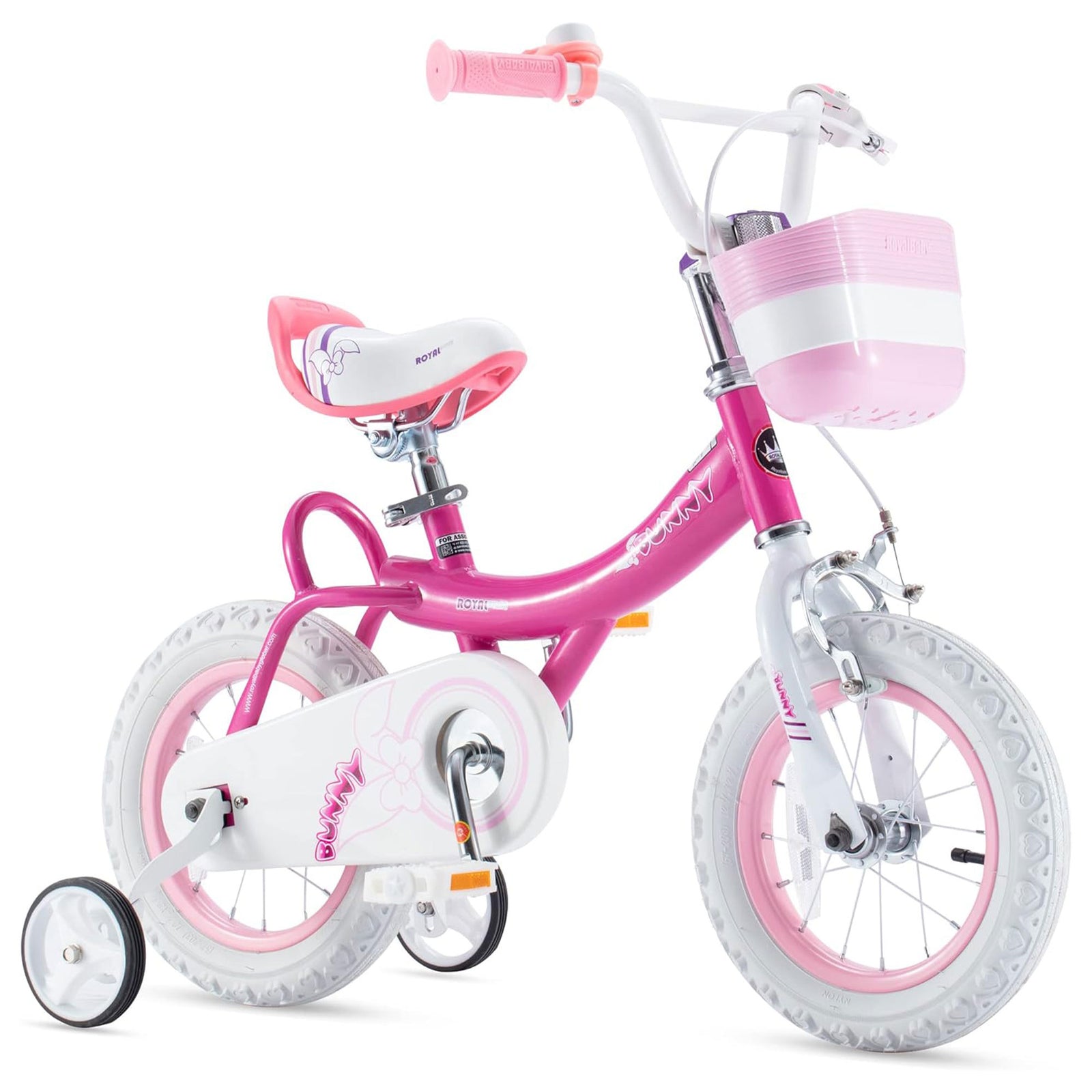 RoyalBaby Princess Girl Kids Bicycle 14 Inch with Training Wheels, Bunny/Fuchsia - VMInnovations